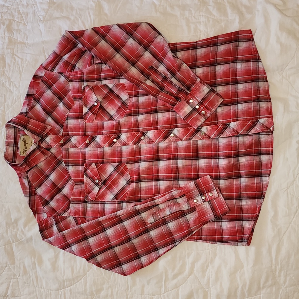 Men's WRANGLER Red Plaid Pearl Snap Long Sleeve Shirt SZ Large